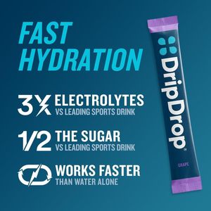 DripDrop Hydration Packets - Mezcla de Bebidas en Polvo Sabor Variado - Uva, Ponche de Frutas, Limonada de Fresa, Cereza, 16 Sobres - Product Image 6