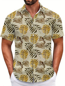 Men's Summer <b>Retro</b> Solid Canvas Hawaiian V-neck Shirt 3D Digital Printing Anti-Pilling Eco-Friendly Breathable 2025 Beach - Product Image 2