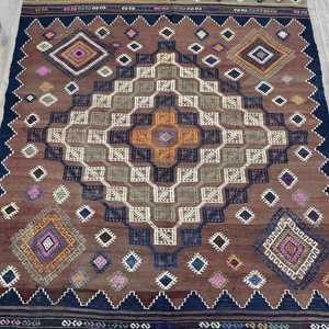 5.3x8.6 ft Rug, Turkish Vintage Area Rug, <b>Brown</b> Kilim <b>Wool</b> Rug - Product Image 3