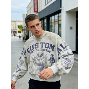 เสื้อสเวตเชิ้ตคอกลมทรงโอเวอร์ไซส์ พิมพ์ลายดิจิตอล แบบ OEM สั่งทำได้ น้ำหนัก 400 GSM คุณภาพสูง สำหรับผู้ชาย สไตล์สตรีทแวร์ - Product Image 3