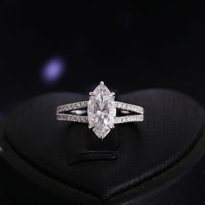 แหวนหมั้นเพชรโมอิสเครื่องทดสอบ2ct เพชรแบบผ่านมาร์คีส์นาไนต์สีขาวทอง Ring14K หรูหรา - Product Image 3