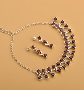 Ensemble de collier en argent sterling blanc rubis de style ethnique 3 pièces Bijoux fins Femmes Bijoux de mariage Collier ras du cou Cadeaux pour femmes - Product Image 1