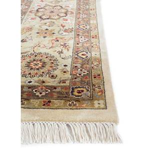 Tapis rectangulaire en laine et viscose noué à la main Aurora Gold 9x12 pour salon, avec motifs abstraits rayés et médaillon pour couloir - Product Image 3