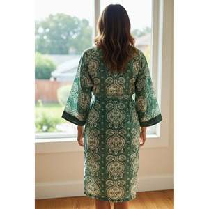 Pure Cotton Handblock Kimono Indian Printed Summer House <b>Robe</b> Boho <b>Beach</b> Coverup Kaftan Bridesmaid Maternity Swimsuit Cover Ups - Product Image 4