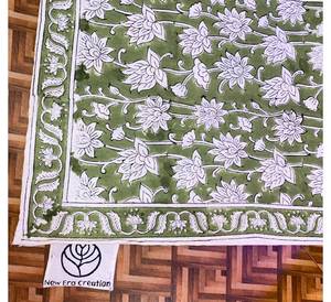 Mantel de Algodón 100% Puro Estampado a Mano con Diseño de Hierbas Verdes, Estilo Indio con Ribete, para Decoración de Casas de Campo, Bodas, Restaurantes y Hogares - Product Image 2