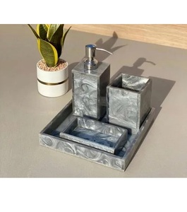 Juego de baño de terrazo de resina, incluye dispensador de jabón de terrazo, soporte para cepillo de dientes, decoración de baño para el hogar hecha a mano - Product Image 4