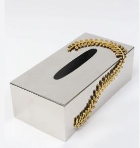 Caja de papel de seda de metal de cobre decorativa de mesa moderna clásica hecha a mano diseño elegante de lujo por proveedor - Product Image 2