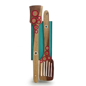 Spatules du désert Décoration murale peinte à la main en bois de manguier et de pin Décoration murale en bois sculpté à la main pour ferme et style campagnard - Product Image 1
