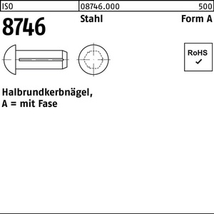 Half-Round Grooved <b>Nail</b> ISO 8746 Chamfer 6x12 Steel 250 Pieces Pack - Product Image 1