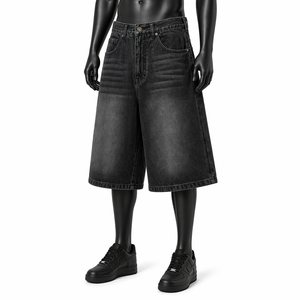 <b>Men</b>’s Washed Black <b>Denim</b> Jorts Baggy Shorts Loose Fit Knee Length Streetwear Vintage Jean Shorts OEM Wholesale - Product Image 3