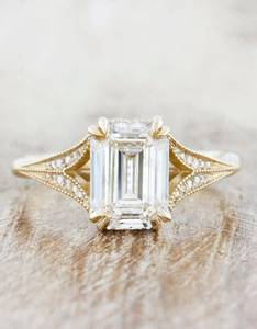 925 argent Vintage inspiré Milgrain fendu bande bague de mariage Double griffe ensemble émeraude coupe Original Moissanite fiançailles fêtes - Product Image 1