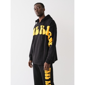 OEM Sweats à capuche à imprimé bouffant fond vieilli conception d'impression personnalisée épaules tombantes surdimensionné hiver 100% coton longs sweats à capuche - Product Image 3