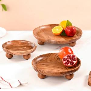 Juego de 3 Bandejas Redondas de Madera Hechas a Mano Estilo Art Deco, Bandejas para Frutas con Patas, Decorativas para Aperitivos, Frutas y Postres - Product Image 1