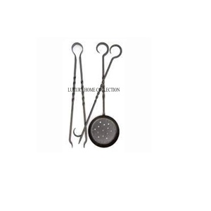 Large premium-quality black wrought iron fire pit tools with twisted handles and durable heavy-duty construction - Product Image 1