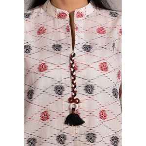 Camisa de Lino y Algodón con Estampado Floral y Adornos Jacquard Retro para Mujer, Estilo Vintage con Botones Decorativos, Talla XL, Informal, Ligera, para Verano - Product Image 1