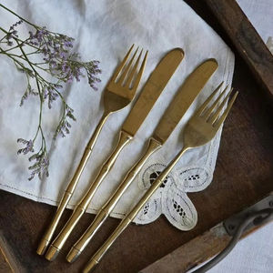 Couverts en laiton de haute qualité de haute qualité cuillère couteau fourchette ensemble prix bas avec manche en acier inoxydable couleur or - Product Image 1