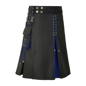 <b>Men</b> Scottish Fashion Utility <b>Black</b> Hybrid Kilt With Green, Red, Blue, Orange Pleats And Lacings Handmade Traditional Custom Kilt - Product Image 2