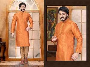 Manyavar Style Maruti Mode MF167 Hommes Mariage Indien/Pakistanais Ethnique Soie Kurta Pyjama Prix de Gros Multicolore Feuille - Product Image 5