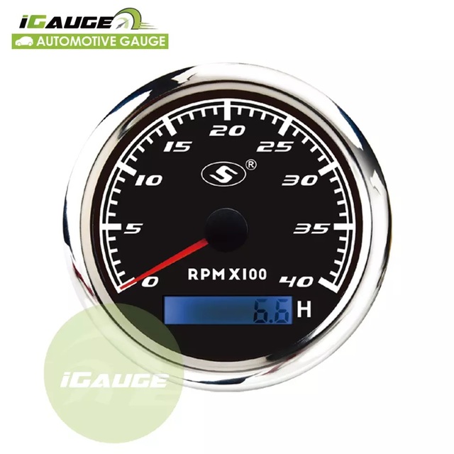 85mm 4000 RPM Electrical Black Face White LED Digital Hour Meter Display Needle Heavy Bus Truck Agricultural Machine Tachometer
