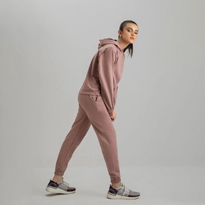Pinkish Brown Two Piece Women's Solid Tracksuit Set Pullover Hoodie with Elastic Waist Joggers Casual Minimal Streetwear Apparel - Product Image 4