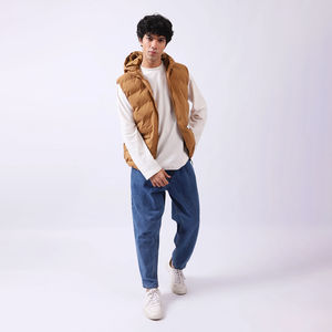 Veste matelassée à demi-manches tendance pour homme, col montant personnalisé, fermeture éclair, bomber streetwear - Product Image 2