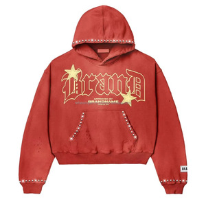 New Arrival Unisex Winter Sun-Faded Street Style Hoodie Regular Fit with Rhinestone <b>Detail</b> Acid Wash Finish Digital Printing - Product Image 2