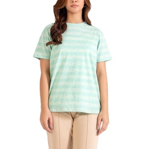 Streetwear décontracté femme impression personnalisée vente en gros femme à la mode rayé col rond manches courtes - Product Image 1