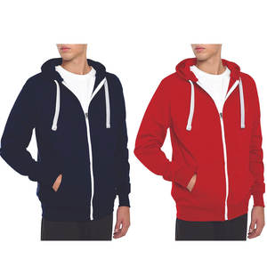 Chaqueta CON CAPUCHA DE MODA personalizada para hombre 100% algodón orgánico patrón sólido cremallera completa con bolsillo frontal y cuello con capucha - Product Image 1