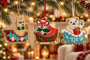 Vente en gros Samaira Leo Ornement de Noël suspendu personnalisé avec perles colorées, motif 'Sleigh Friends', décoratif pour sapin de Noël et fêtes - Product Image 2