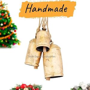 Shabby Chic métal vache cloches Antique or fini rustique thème Jute corde suspendus cloches noël vacances décor - Product Image 4