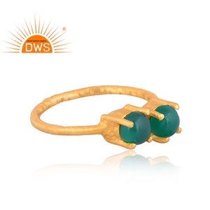 Latest Handmade Design 18K Gold Plated Natural Green Onyx Gemstone <b>Adjustable</b> <b>Ring</b> Demi Fine Jewelry Manufacturer - Product Image 3