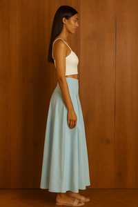 กระโปรงแมกซี่ทรงเอไลน์ลำลองสำหรับผู้หญิงใส่ในฤดูร้อนกระโปรงยาวเอวสูงผ้าฝ้ายสีฟ้าอ่อนเอวกว้างกางเกงคาร์โก้ทรงหลวม - Product Image 2