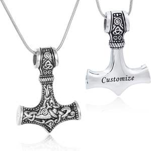 Norse Viking Thor marteau urne pour cendres urne bijoux pour cendres humaines pour femmes coeur crémation collier pour cendres taille personnalisée - Product Image 5