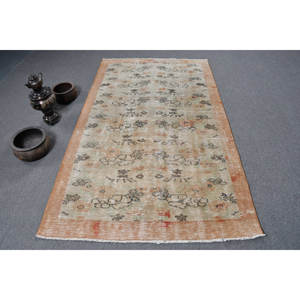 พรมตุรกีโบราณสีเบจสีส้ม4.4x7.5ฟุตพื้นที่ขนาดใหญ่ผ้าขนสัตว์รูปแบบการเย็บปะติดปะต่อกันด้านหลังของยางสำหรับพรมห้องนอน - Product Image 1