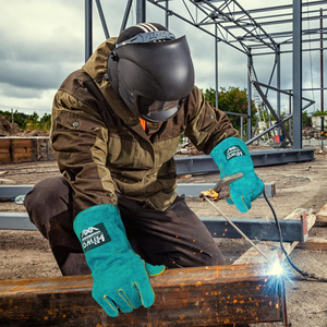 Gants en cuir double paume de 14 pouces à manches longues résistants à la chaleur pour le gaz Mig pour le quotidien et l'extérieur pour le barbecue four gril cheminée - Product Image 5