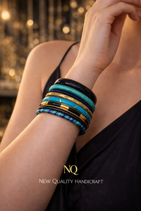 Elegant Designer Bangle Set – <b>Black</b> Resin Gold Plated <b>Bracelets</b> with Crystal Detail, Ladies Fashion Jewelry Bulk - Product Image 3