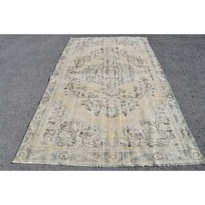 พรมตุรกีวินเทจสีเบจสีฟ้า5.4 x 9.1ft คลาสสิกพื้นที่ขนาดใหญ่ผ้าขนสัตว์สนับสนุนการเย็บปะติดปะต่อกันสี่เหลี่ยมสำหรับห้องโถงห้องพรม - Product Image 1