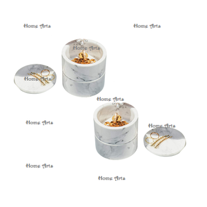 Juego de 2 cajas de almacenamiento de joyería de forma redonda, joyero cosmético de mármol de último diseño con tapa al precio más bajo - Product Image 1