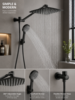 Pommeau de Douche Haute Pression 8'' Effet Pluie en Acier Inoxydable/Ensemble Douchette à Main avec Valve Céramique, Tuyau de 58'' Anti-Fuite et Bras Design Moderne