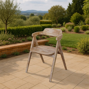 OSV Molokai <b>Dining</b> <b>Chair</b> Solid Teak Wood <b>White</b> Wash Finish Japandi Design Home Furniture for Apartments Cafs & Villas - Product Image 1