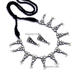 Conjunto de collar de Zirconia cúbica chapada en plata antigua India estilo bohemio Hippie Chic para bodas, fiestas y compromisos - Product Image 3