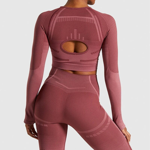 Juego de Yoga de manga larga sin costuras de dos piezas para gimnasio, fitness, adelgazamiento y atuendo de entrenamiento elegante - Product Image 5