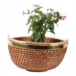 Handmade planters customized design & size decorative core planters Rattan planters flower <b>pots</b> with golden border - Product Image 2