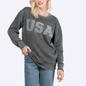 Sweat-shirt à col rond surdimensionné en coton 100% pour femme, lavage à l'acide personnalisé, hiver - Product Image 2