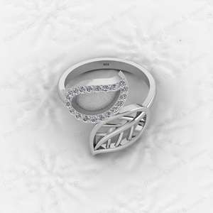 Genuine 925 Silver Nature Inspired Leaf With CZ Semi Mount Blank Setting <b>Ring</b> Good <b>for</b> Resin & <b>Ashes</b> Work Keepsake DIY Jewelry - Product Image 1