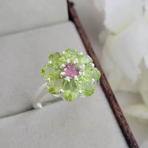 หินเพอริโดต925แข็งสีเงินแท้ตัดเป็นรูปลูกแพร์ออกแบบดอกไม้ไม่ซ้ำใครสำหรับงานแต่งงานงานหมั้นปาร์ตี้วันวาเลนไทน์เงินคุณภาพดี - Product Image 4