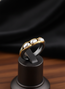 Bague en argent 925 plaqué or 18 carats avec pierre précieuse en perle naturelle, fabriquée à la main, pour mariage, fiançailles, fête, anniversaire, cadeau - Product Image 3