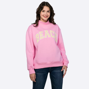 Vente en gros de sweatshirts et sweatshirts surdimensionnés en coton à col montant et poids lourds pour femmes - Product Image 2
