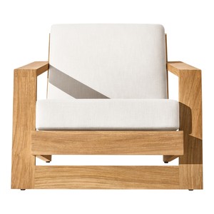 Chaise longue d'extérieur en teck de luxe moderne, fauteuil de jardin minimaliste avec coussins résistants aux intempéries, mobilier pour villa, hôtel, complexe hôtelier - Product Image 2