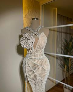 Vestido de Noche Largo de Satén con Encaje, Antiestático, Cuello Alto, Espalda Descubierta, Sexy, con Cuentas de Cristal, Diseño Vintage, para Fiesta Formal - Product Image 2